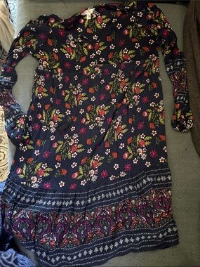 Time and Tru Navy Floral Long Sleeve Boho Dress